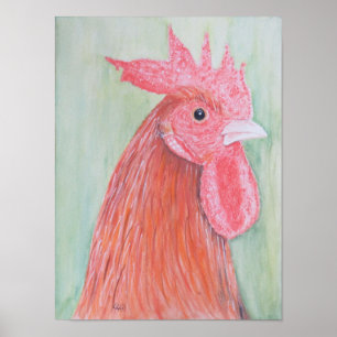 Country Rooster Watercolor Poster