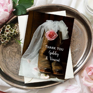 Country Rose and Cowboy Boots Wedding Thank You