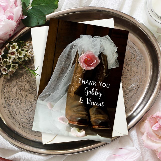 Country Rose and Cowboy Boots Wedding Thank You Card (Creator Uploaded)