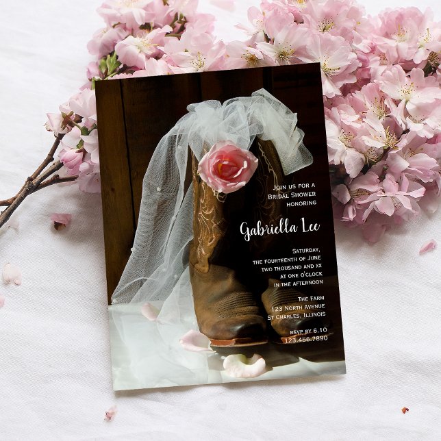 Country Rose Cowboy Boots Western Bridal Shower Invitation (Creator Uploaded)