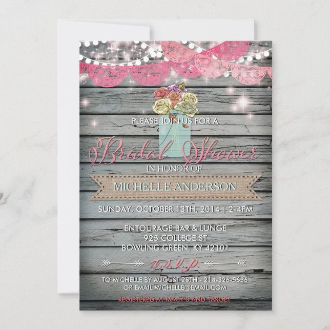 Country Rose Rustic Mason Jar Bridal Shower Invite (Front)
