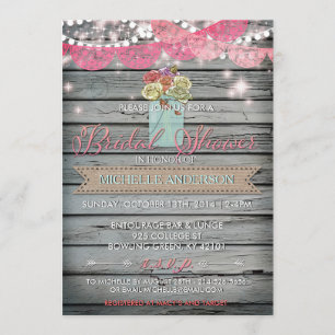Country Rose Rustic Mason Jar Bridal Shower Invite