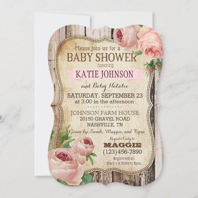 Country Roses and Rustic Wood Baby Shower Invitation (Front)