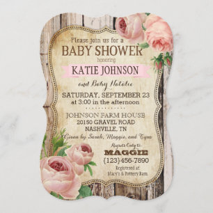 Country Roses and Rustic Wood Baby Shower Invitation