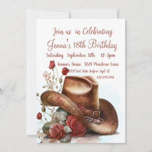 Country Roses, Cowboy Hat, 18th Birthday       Invitation