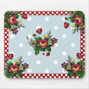 Country Roses Dots and Gingham Mousepad