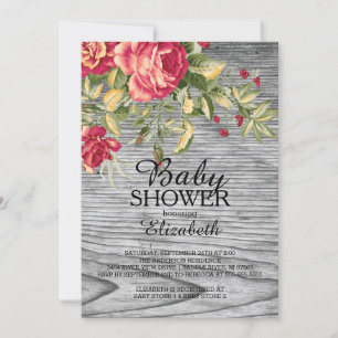Country Roses Wood Girls Baby Shower Invitation