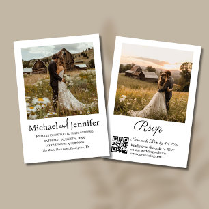 country rustic 2 photos qr code rsvp wedding invitation