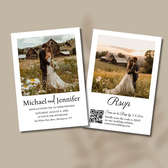country rustic 2 photos qr code rsvp wedding invitation (Creator Uploaded)