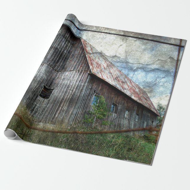 Country Rustic Barn Vintage Texture Decoupage Wrapping Paper (Unrolled)