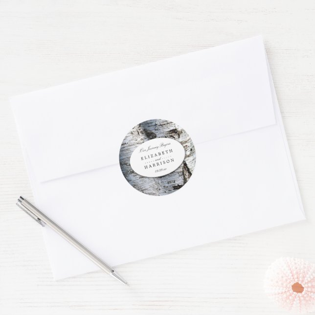 Country Rustic Birch Tree Wedding Classic Round Sticker (Envelope)
