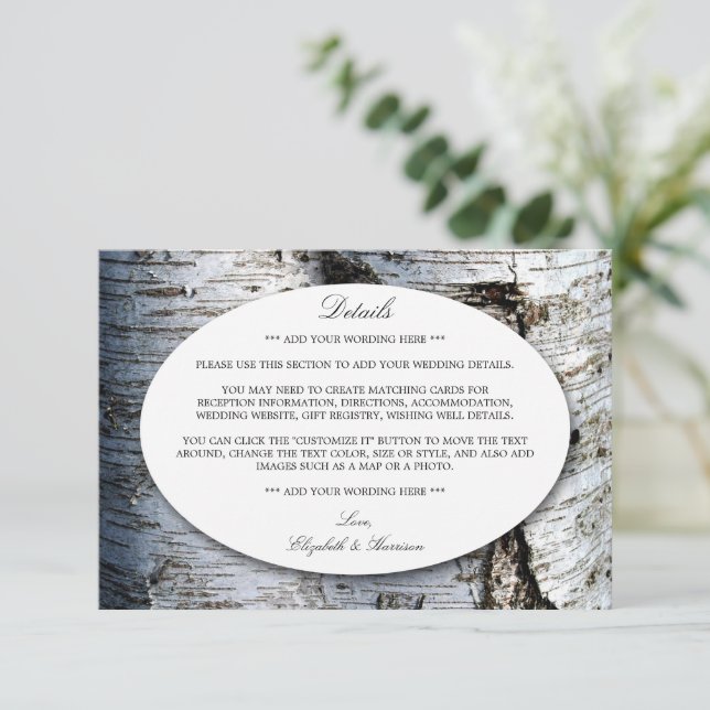 Country Rustic Birch Tree Wedding Detail Insert (Standing Front)