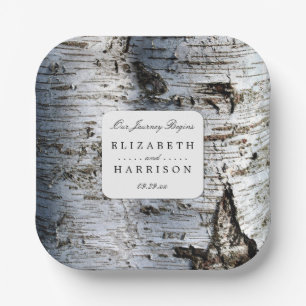 Country Rustic Birch Tree Wedding Paper Plate