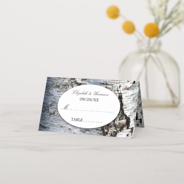 Country Rustic Birch Tree Wedding Place Card (Front)