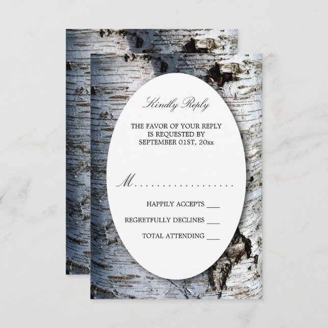 Country Rustic Birch Tree Wedding RSVP Card (Front/Back)