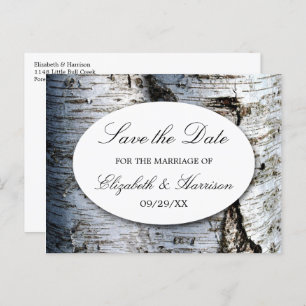 Country Rustic Birch Tree Wedding Save The Date Announcement Postcard