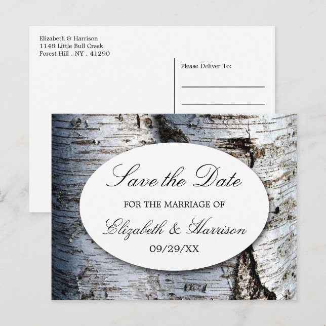 Country Rustic Birch Tree Wedding Save The Date Announcement Postcard (Front/Back)