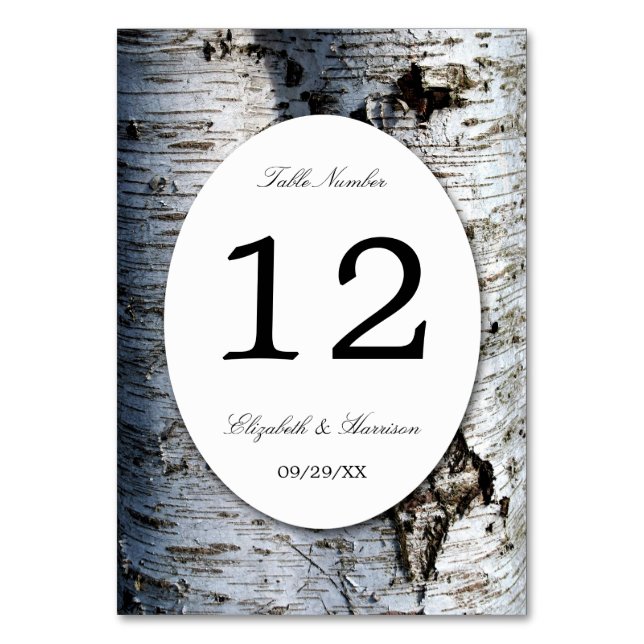 Country Rustic Birch Tree Wedding Table Number (Front)