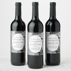 Country Rustic Birch Tree Wedding Wine Label