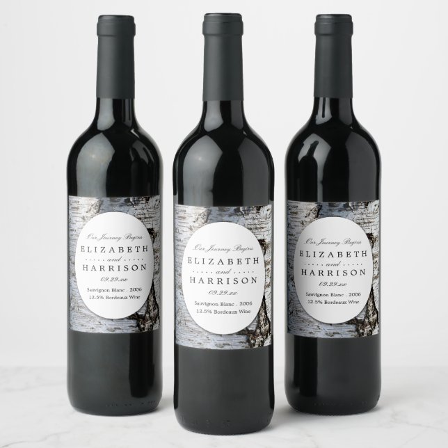 Country Rustic Birch Tree Wedding Wine Label (Bottles)