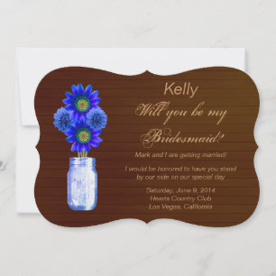 Country Rustic Blue Mason Jar Bridesmaid Card