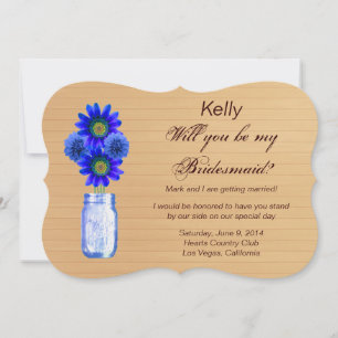 Country Rustic Blue Mason Jar Bridesmaid Card