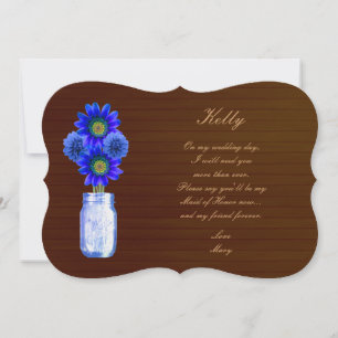 Country Rustic Blue Mason Jar Maid Of Honour Card