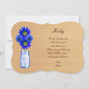 Country Rustic Blue Mason Jar Maid Of Honour Card