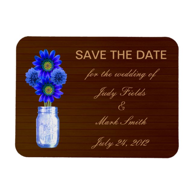 Country Rustic Blue Mason Jar Save The Date Magnet (Horizontal)