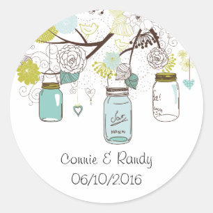 Country Rustic Blue Mason Jar Wedding Sticker
