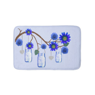 Country Rustic Blue Mason Jars Bath Mat