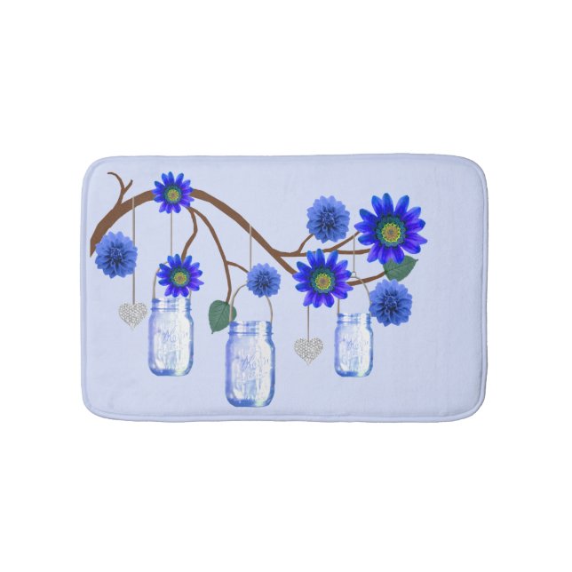 Country Rustic Blue Mason Jars Bath Mat (Front)