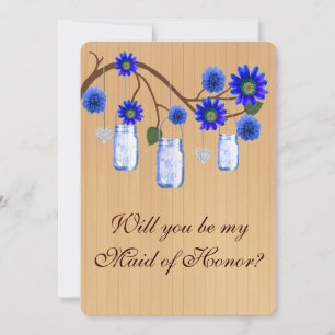 Country Rustic Blue Mason Jars Maid Of Honour Card