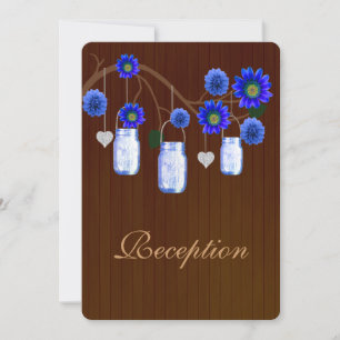 Country Rustic Blue Mason Jars Reception Card