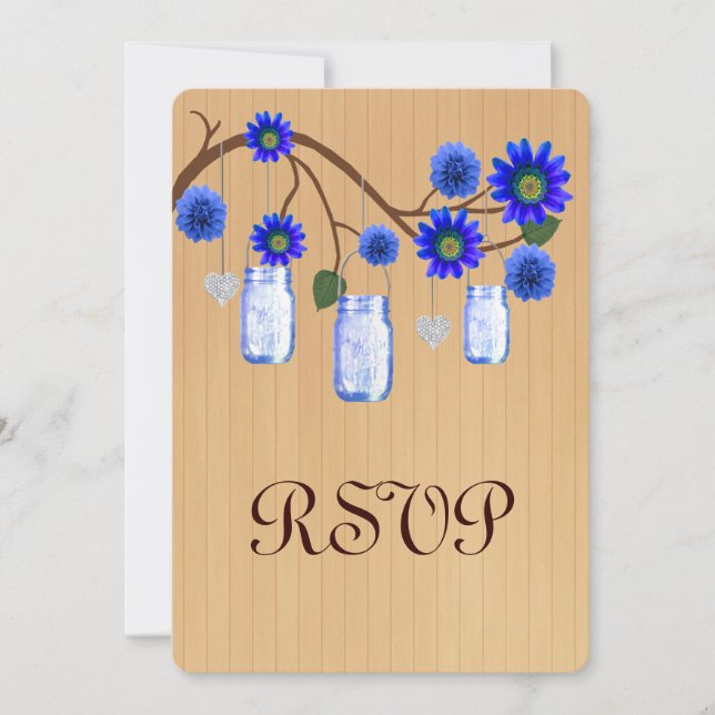 Country Rustic Blue Mason Jars Response Card (Front)