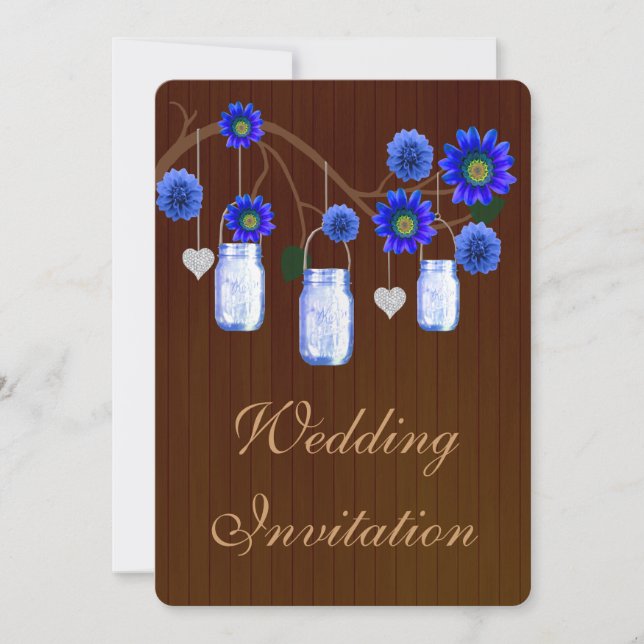 Country Rustic Blue Mason Jars Wedding Invitation (Front)