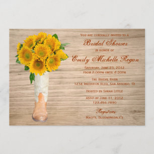 Country Rustic Boots and Sunflowers Bridal Shower Invitation