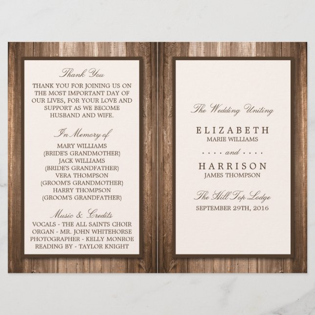 Country Rustic Brown Wood Wedding (Front)