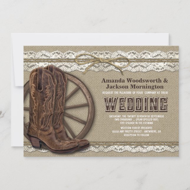 Country Rustic Burlap and Lace Wedding Invitations (Front)