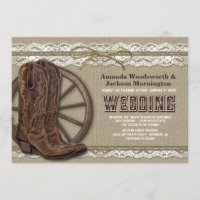 Country Rustic Burlap and Lace Wedding Invitations