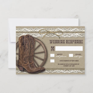Country Rustic Burlap and Lace Wedding RSVP Cards