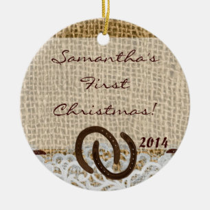 Country Rustic Burlap Personalised Name Ornament