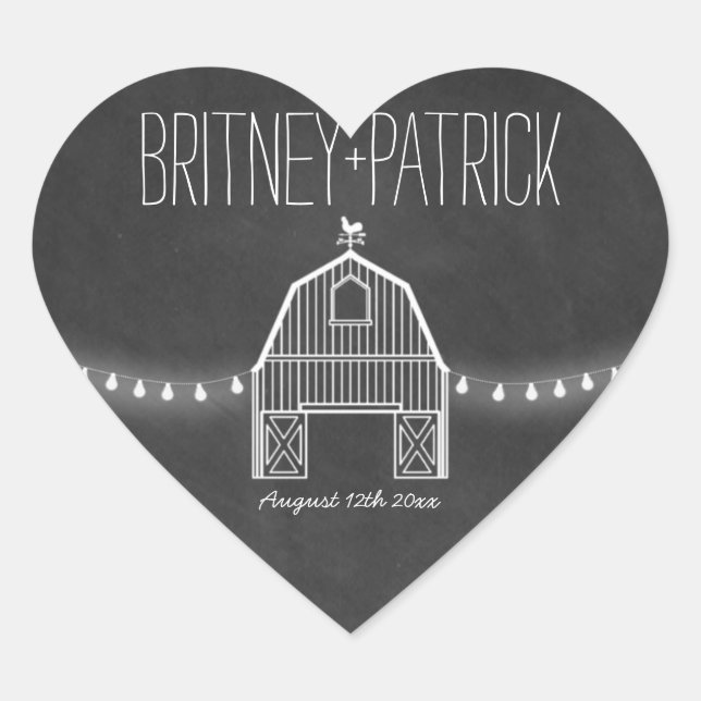 Country Rustic Chalkboard Barn Wedding Favours Heart Sticker (Front)