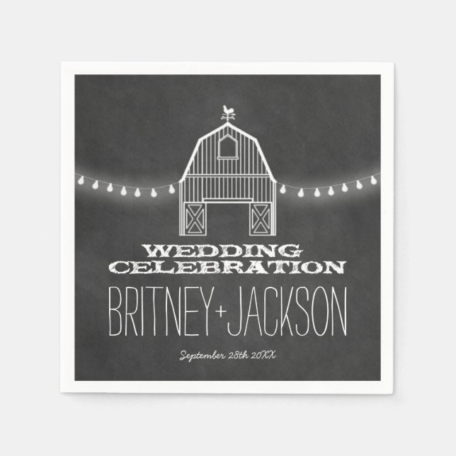 Country Rustic Chalkboard Barn Wedding Napkins (Front)