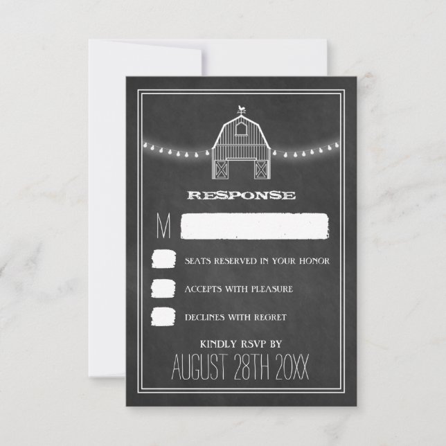 Country Rustic Chalkboard Barn Wedding RSVP Cards (Front)