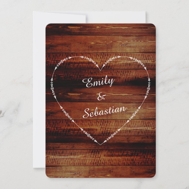 Country Rustic Classic Wood Hearts Wedding Invite (Front)