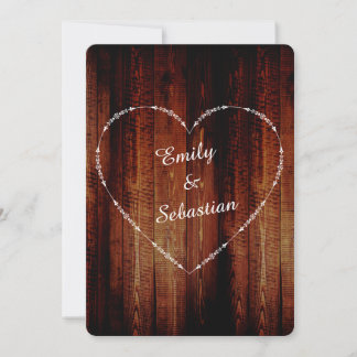Country Rustic Classic Wood Hearts Wedding Invite