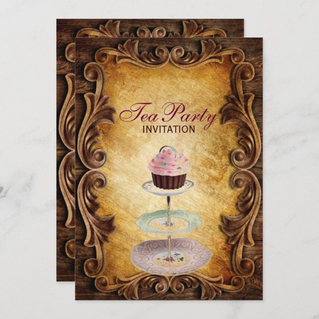 country rustic cupcake bridal shower tea party invitation (Front/Back)