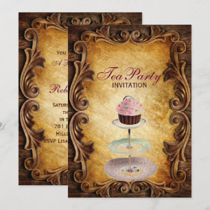 country rustic cupcake bridal shower tea party invitation