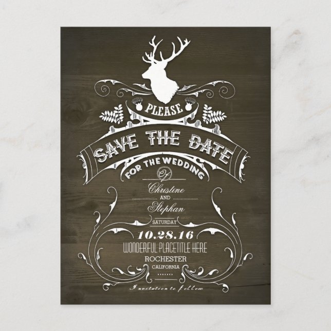 Country rustic deer save the date postcard (Front)